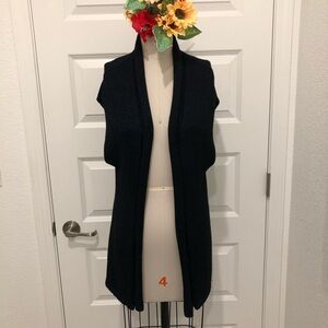 NWT - Coldwater Creek Black and Blue Knit Open-front Long Sweater Vest